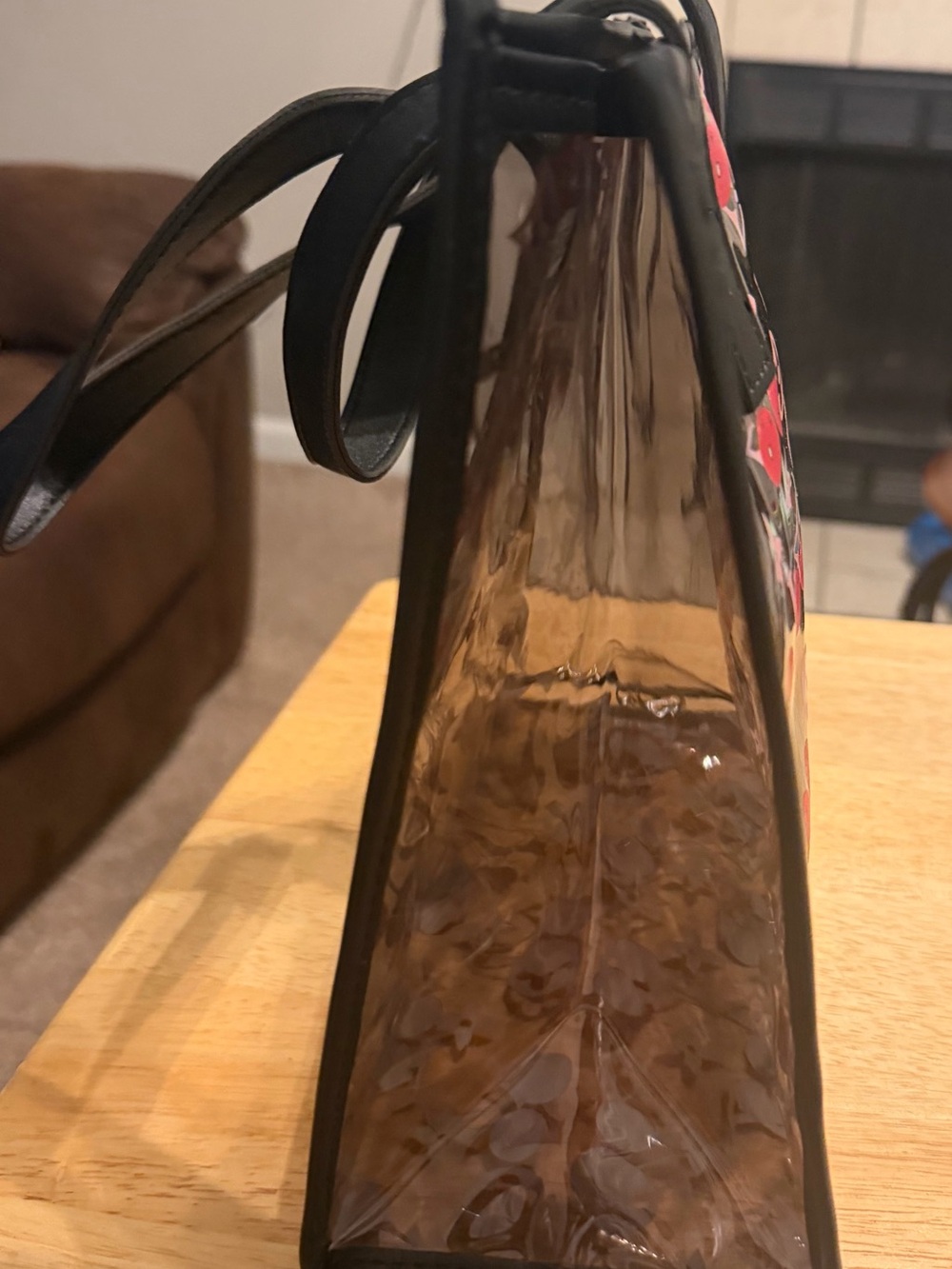 Small Clear Red Cherry jelly bag Accent Tote with Black Trim - Picture 3 of 3